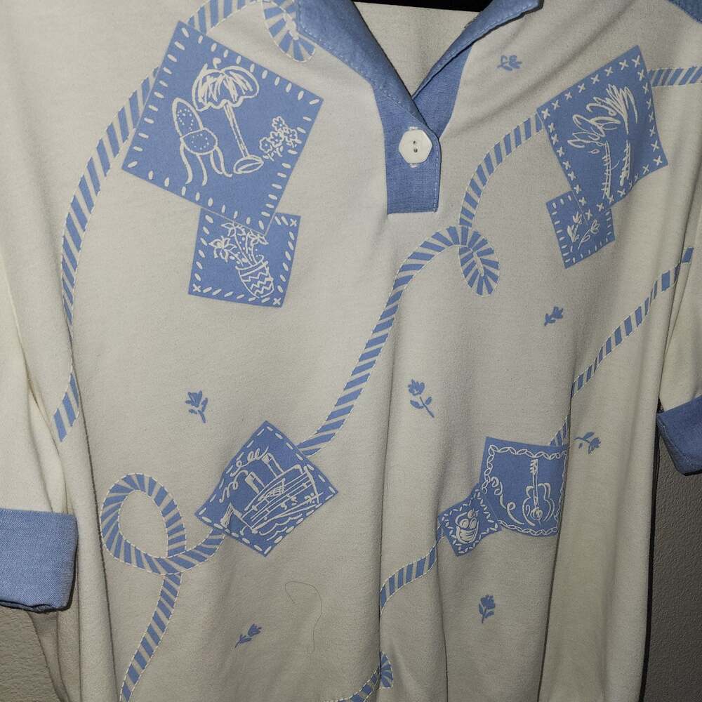 Vintage Graff 90s Made in USA Nautical Tropical Print Pullover Polo Shirt XL - Picture 2 of 6